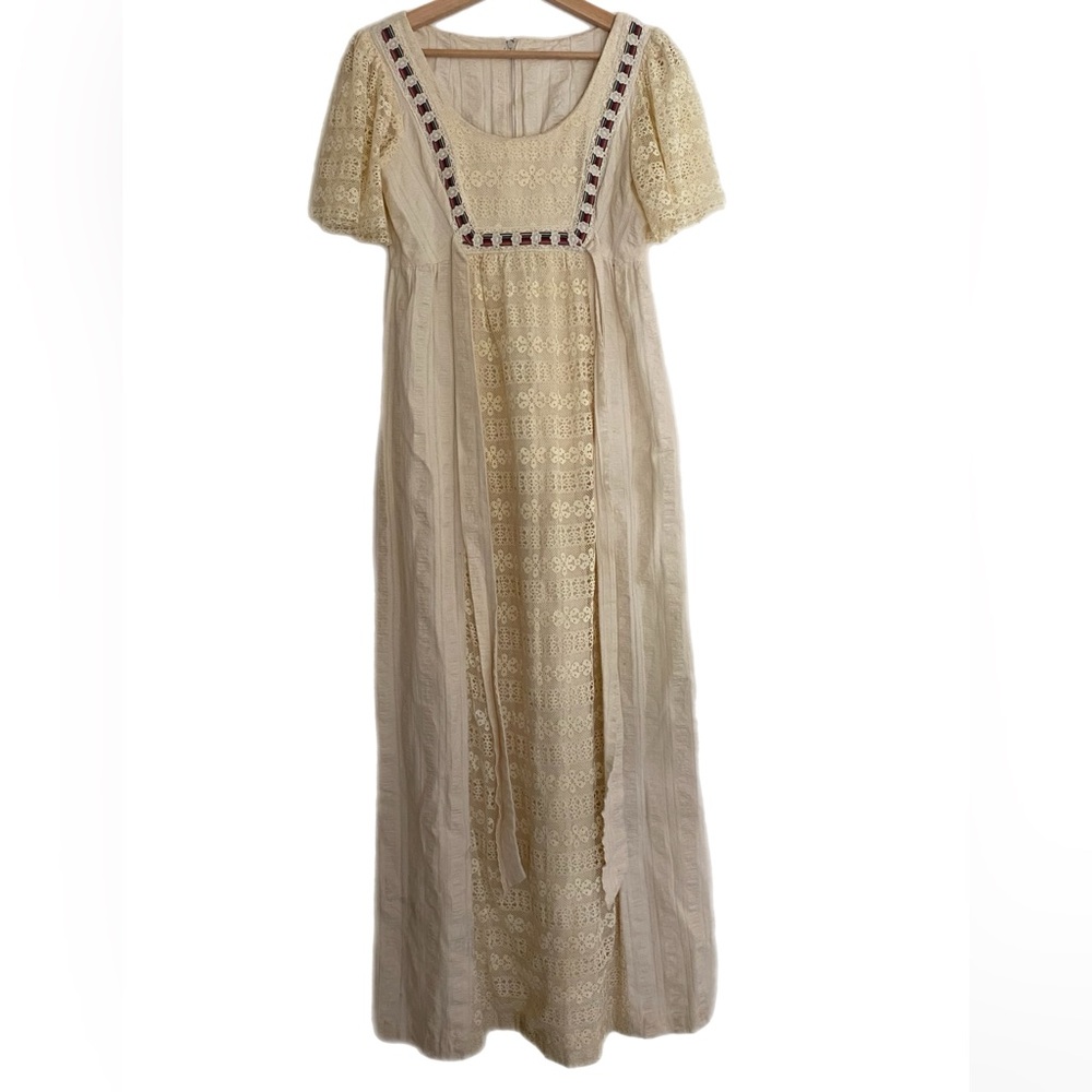 1970s Gunne Sax Style Vintage Cotton Lace Hippie Wedding Cottagecore Maxi Dress